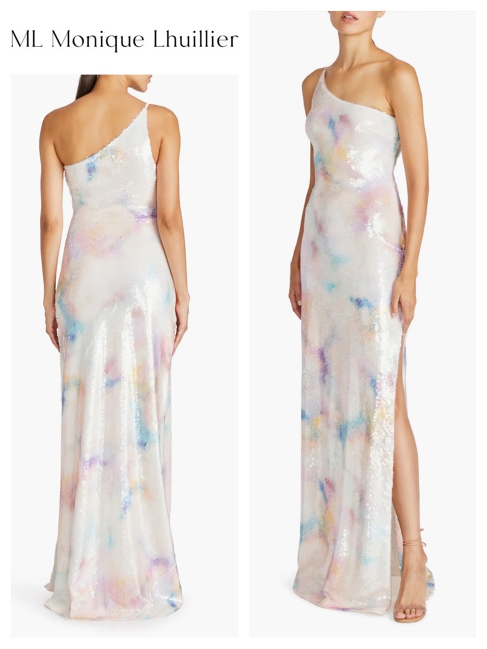 ML Monique Lhuillier Paige Sequined One-Shoulder Gown